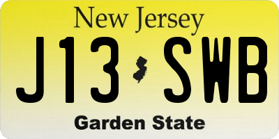 NJ license plate J13SWB