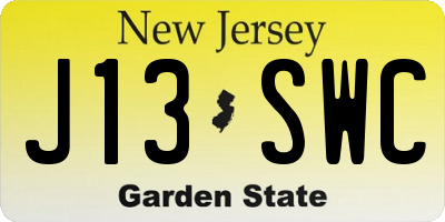 NJ license plate J13SWC