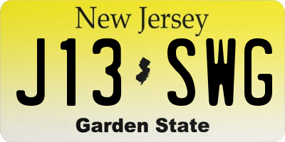 NJ license plate J13SWG