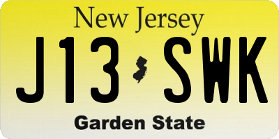NJ license plate J13SWK