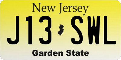 NJ license plate J13SWL