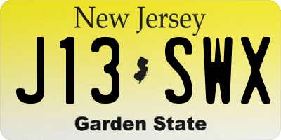 NJ license plate J13SWX