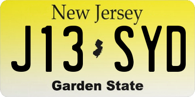 NJ license plate J13SYD