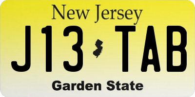 NJ license plate J13TAB