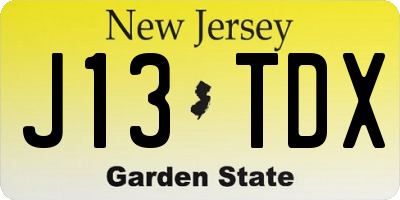 NJ license plate J13TDX