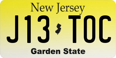 NJ license plate J13TOC