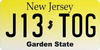 NJ license plate J13TOG