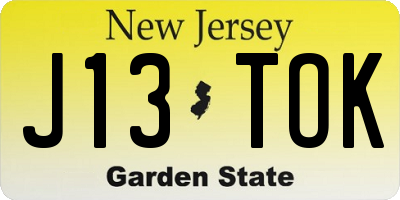NJ license plate J13TOK