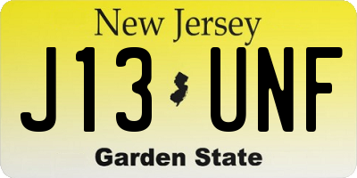 NJ license plate J13UNF
