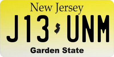 NJ license plate J13UNM