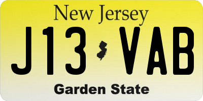 NJ license plate J13VAB
