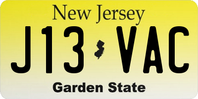 NJ license plate J13VAC