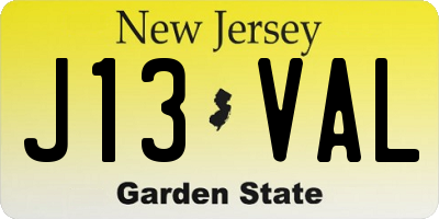 NJ license plate J13VAL
