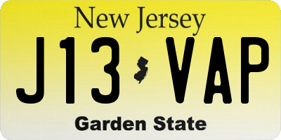 NJ license plate J13VAP