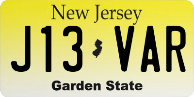 NJ license plate J13VAR