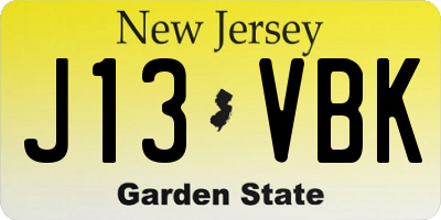 NJ license plate J13VBK