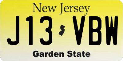 NJ license plate J13VBW