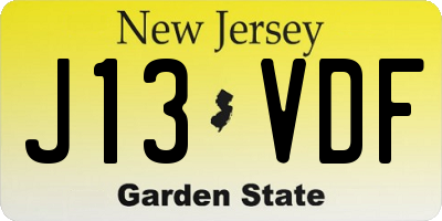 NJ license plate J13VDF
