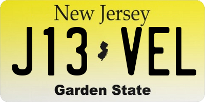 NJ license plate J13VEL