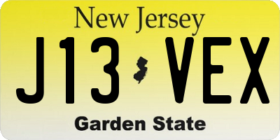 NJ license plate J13VEX