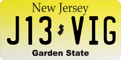 NJ license plate J13VIG