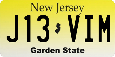 NJ license plate J13VIM