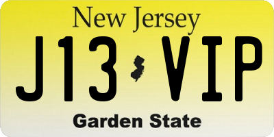 NJ license plate J13VIP