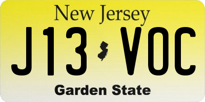NJ license plate J13VOC