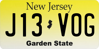 NJ license plate J13VOG