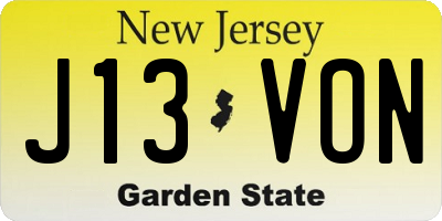NJ license plate J13VON