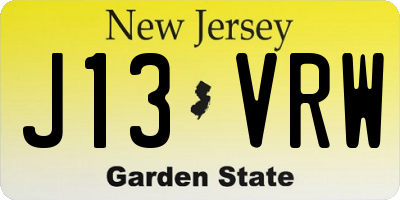 NJ license plate J13VRW