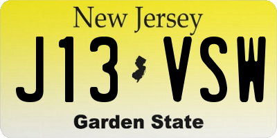 NJ license plate J13VSW