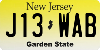 NJ license plate J13WAB
