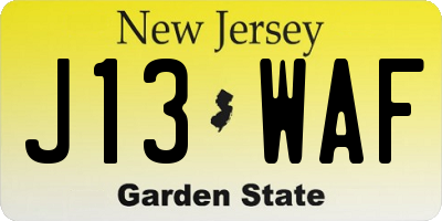 NJ license plate J13WAF