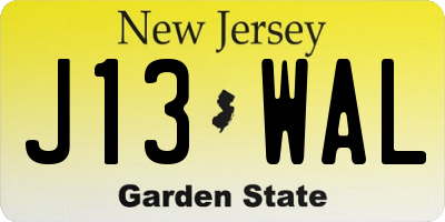 NJ license plate J13WAL