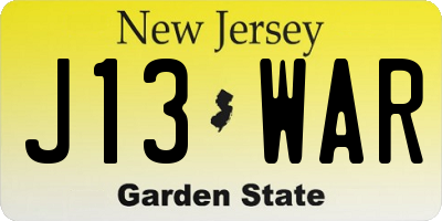 NJ license plate J13WAR