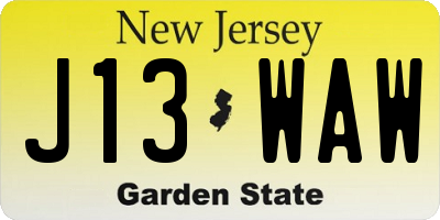 NJ license plate J13WAW