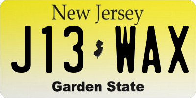 NJ license plate J13WAX