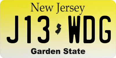 NJ license plate J13WDG