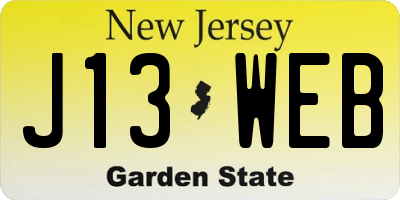NJ license plate J13WEB