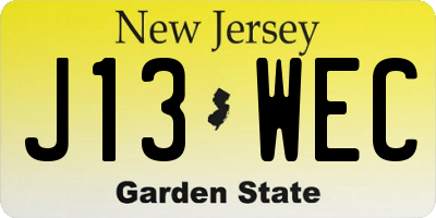NJ license plate J13WEC