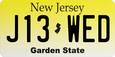 NJ license plate J13WED