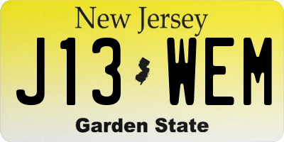 NJ license plate J13WEM