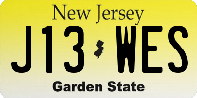 NJ license plate J13WES