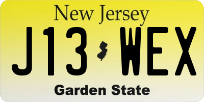 NJ license plate J13WEX