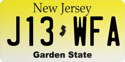 NJ license plate J13WFA