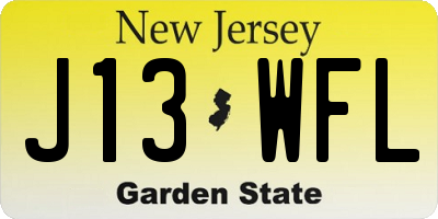 NJ license plate J13WFL