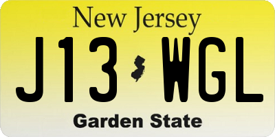 NJ license plate J13WGL