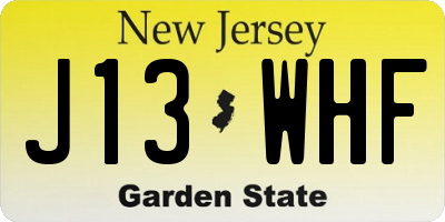 NJ license plate J13WHF