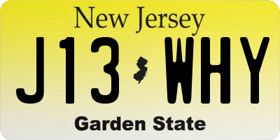 NJ license plate J13WHY